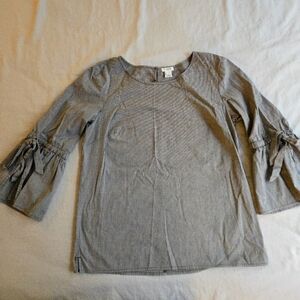 J. Crew Micro Gingham Stretch Cotton Cottagecore Top Bell Sleeves & Tie Bows